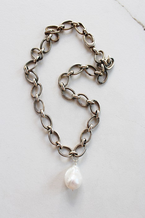 Silver Chain and Baroque Pearl Necklace - The Sabrina Necklace