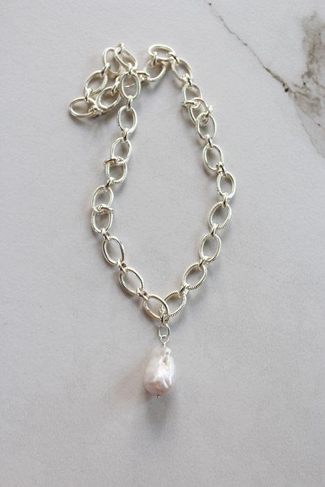 Silver Chain and Baroque Pearl Necklace - The Sabrina Necklace
