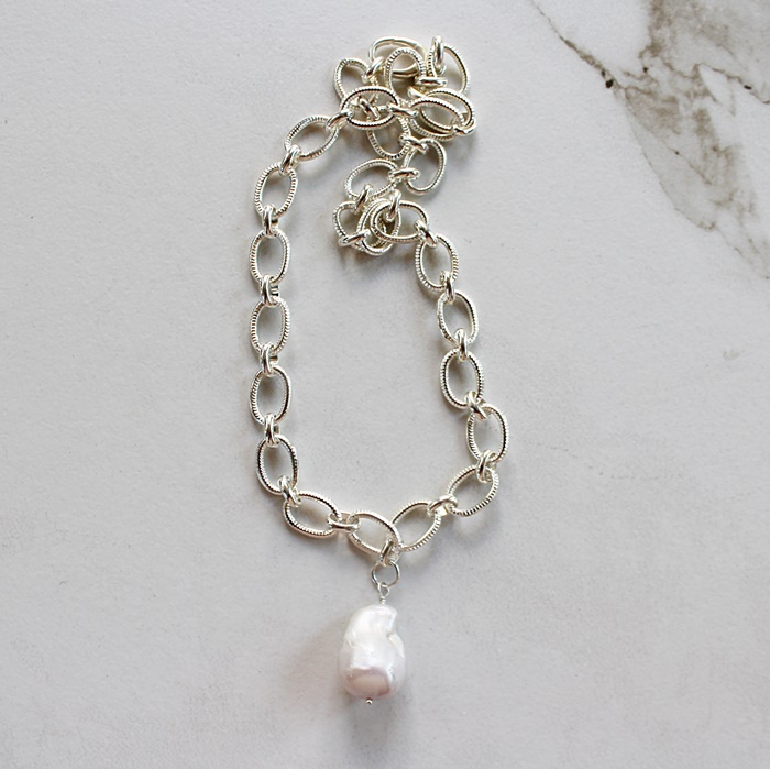 Silver Chain and Baroque Pearl Necklace - The Sabrina Necklace