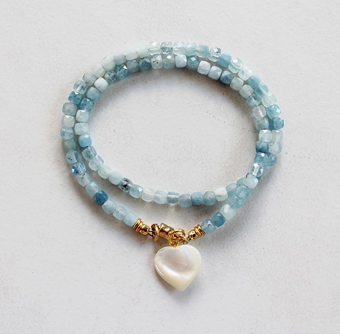 Aquamarine and MOP Heart Bracelet - The Bailey Bracelet