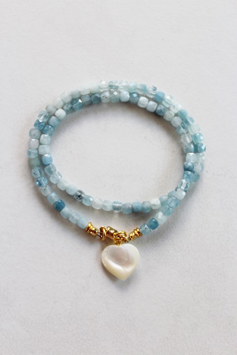 Aquamarine and MOP Heart Bracelet - The Bailey Bracelet