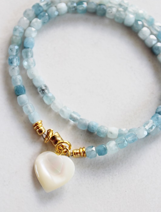 Aquamarine and MOP Heart Bracelet - The Bailey Bracelet