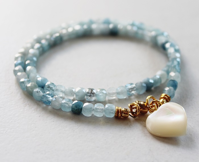Aquamarine and MOP Heart Bracelet - The Bailey Bracelet