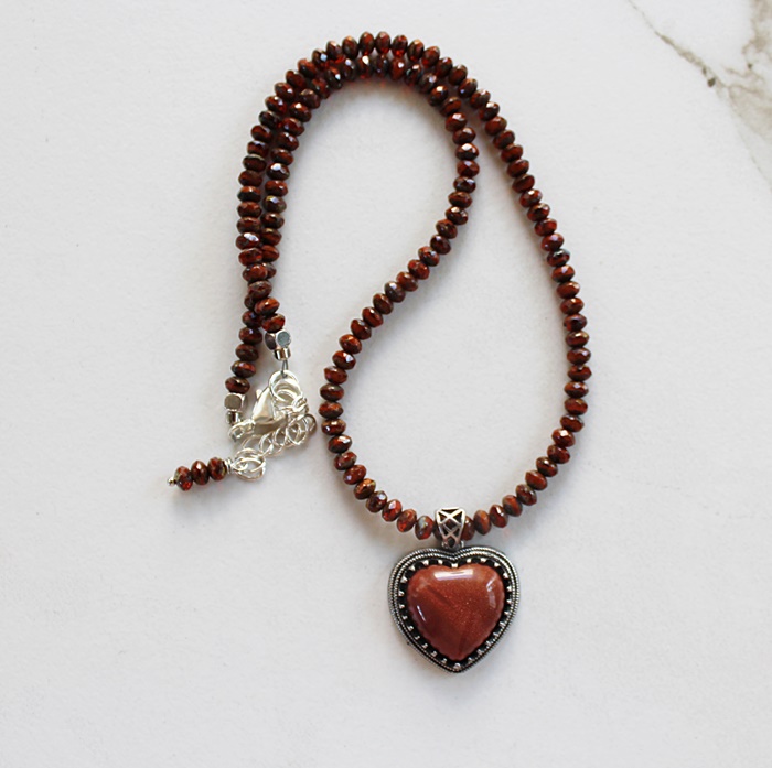 Czech Glass and Sunstone Pendant Necklace - The Yuma Necklace