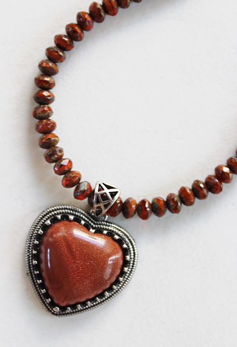 Czech Glass and Sunstone Pendant Necklace - The Yuma Necklace