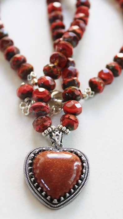 Czech Glass and Sunstone Pendant Necklace - The Yuma Necklace