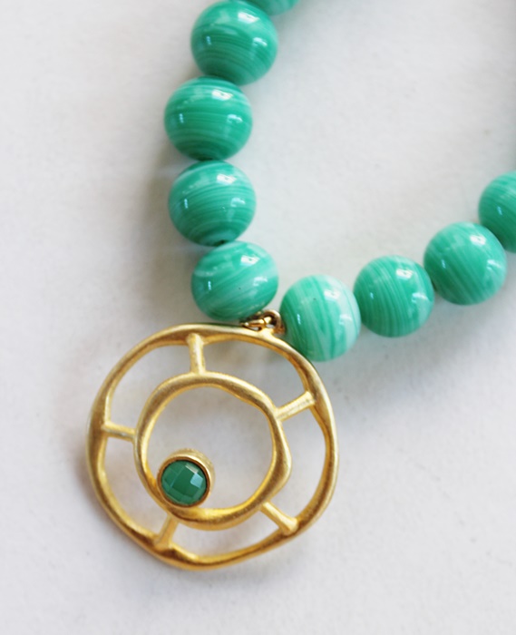 Vintage Japanese Cherry Glass and Gold Stone Pendant - The Fallon Necklace