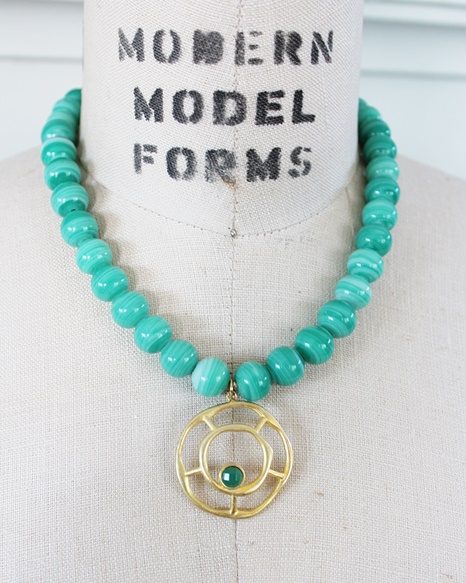Vintage Japanese Cherry Glass and Gold Stone Pendant - The Fallon Necklace