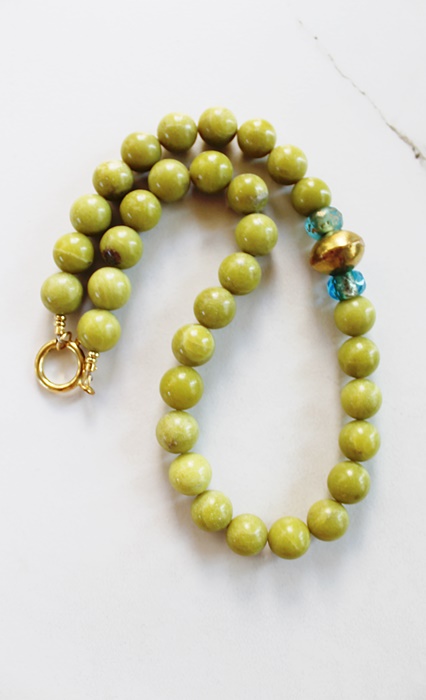 Turquoise or Lime Jade Chunky Statement Necklace - The Lida Necklace