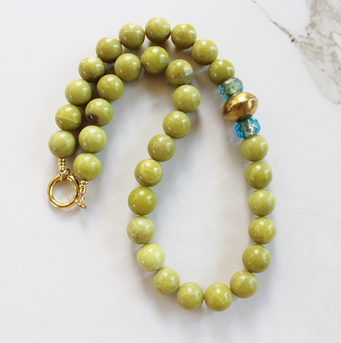 Turquoise or Lime Jade Chunky Statement Necklace - The Lida Necklace