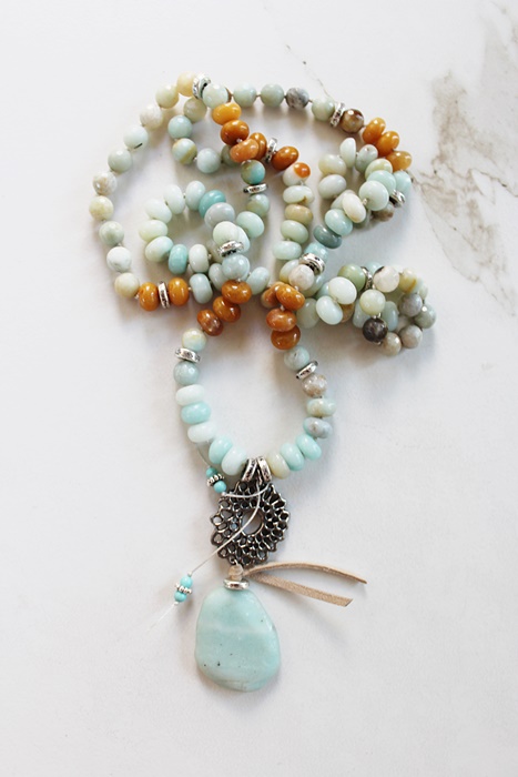 Amazonite and Agate Long Layering Necklace - The Amelia Necklace