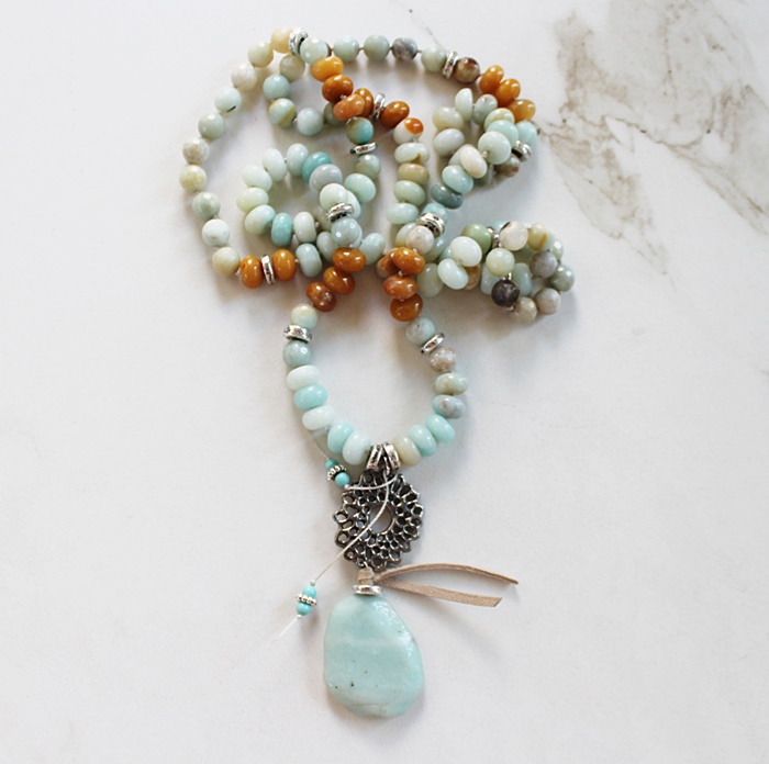 Amazonite and Agate Long Layering Necklace - The Amelia Necklace