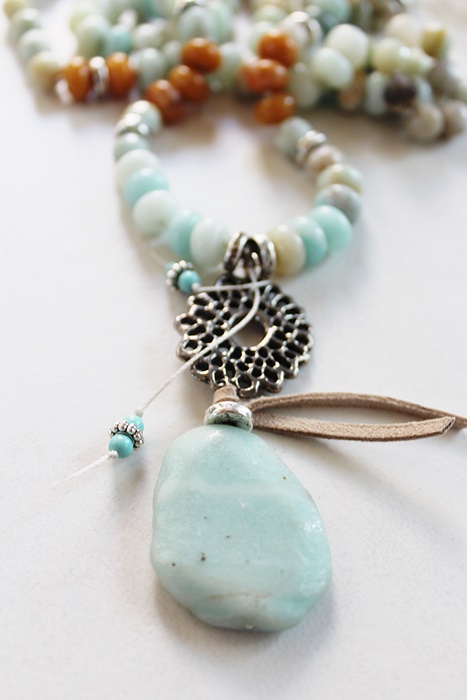 Amazonite and Agate Long Layering Necklace - The Amelia Necklace