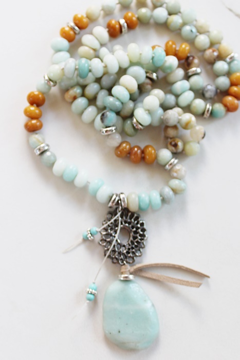 Amazonite and Agate Long Layering Necklace - The Amelia Necklace