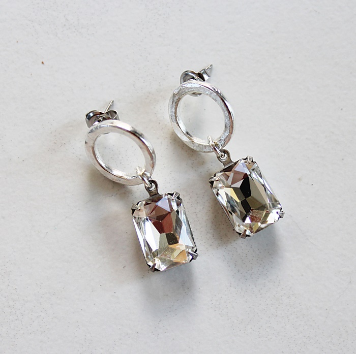Simple Silver Glass Cabachon Earrings - The Cassie Earrings