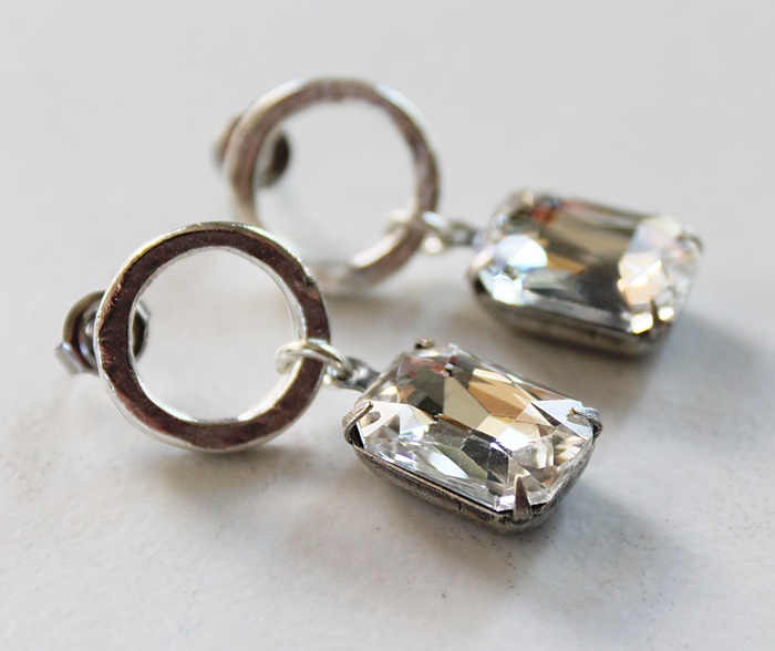Simple Silver Glass Cabachon Earrings - The Cassie Earrings