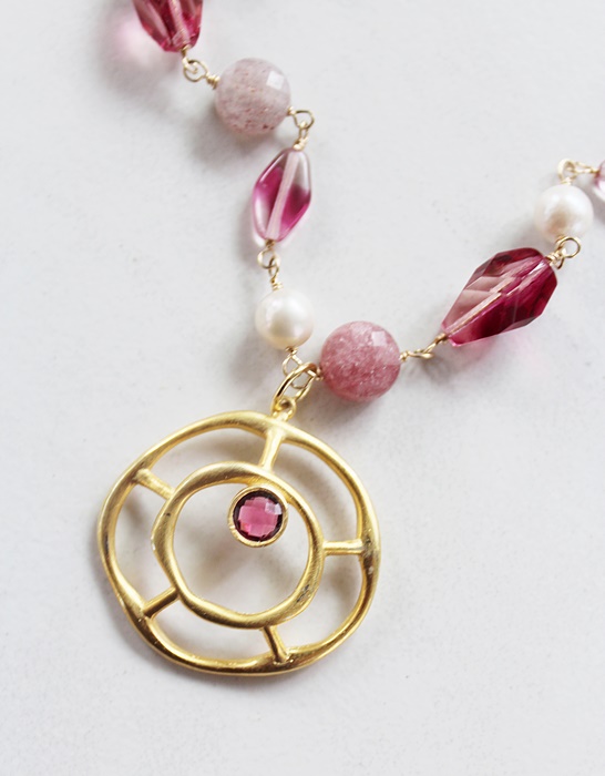 Strawberry Quartz, Fresh Water Pearl & Mixed Glass Necklace - The Priya Necklace