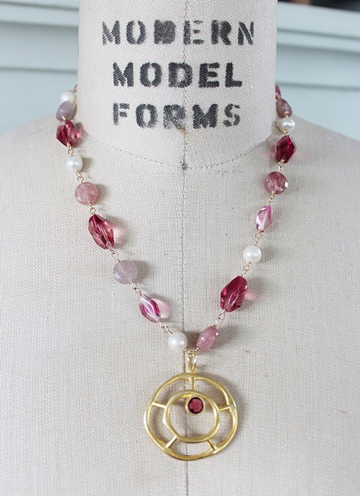 Strawberry Quartz, Fresh Water Pearl & Mixed Glass Necklace - The Priya Necklace