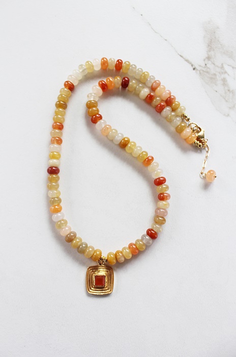 Flower Jade and Carnelian Necklace - The Lizzie Necklace