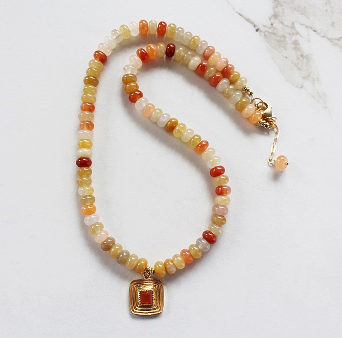 Flower Jade and Carnelian Necklace - The Lizzie Necklace