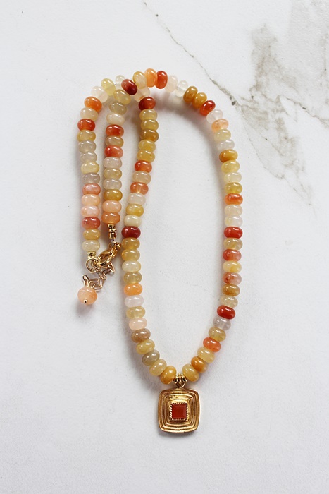 Flower Jade and Carnelian Necklace - The Lizzie Necklace