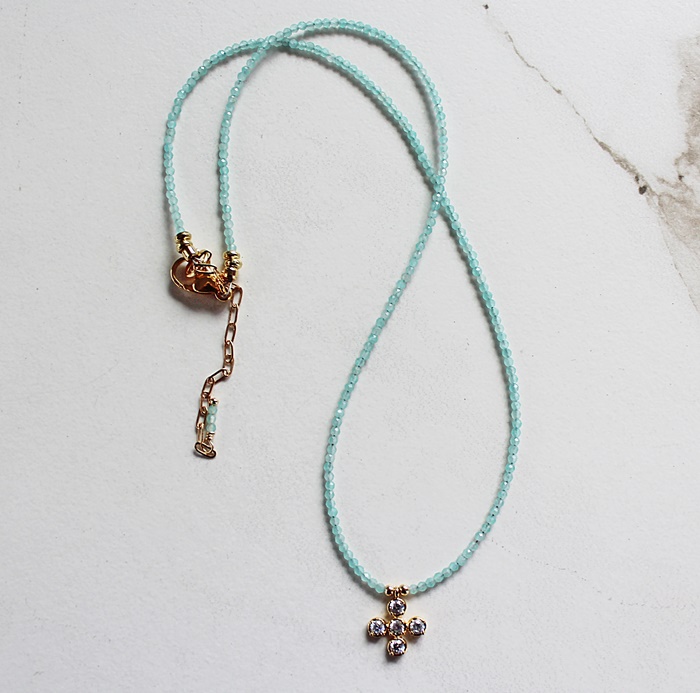 CZ Cross and Gemstone Necklace - The Molly Necklace