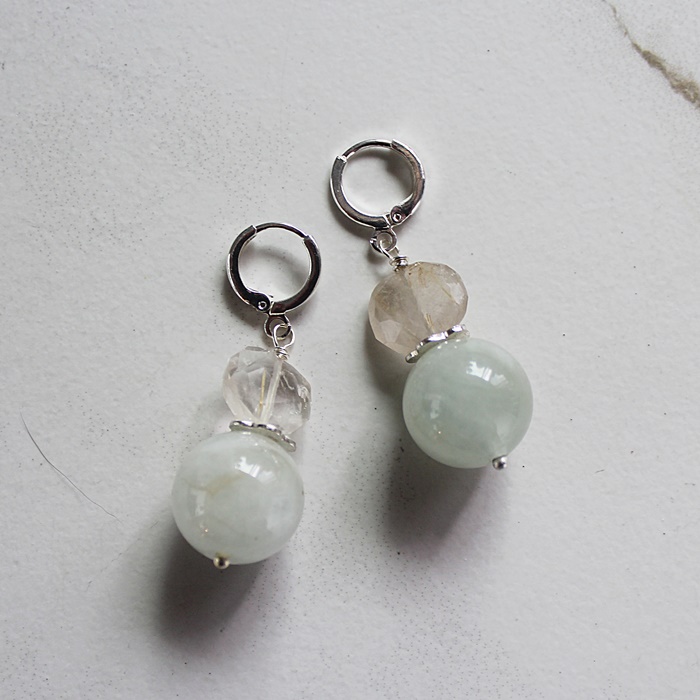 Aquamarine and Golden Rutiliated Quartz Earrings - The Laurie Earrings
