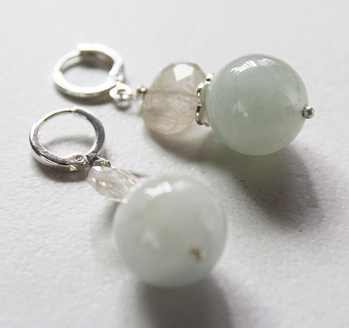 Aquamarine and Golden Rutiliated Quartz Earrings - The Laurie Earrings