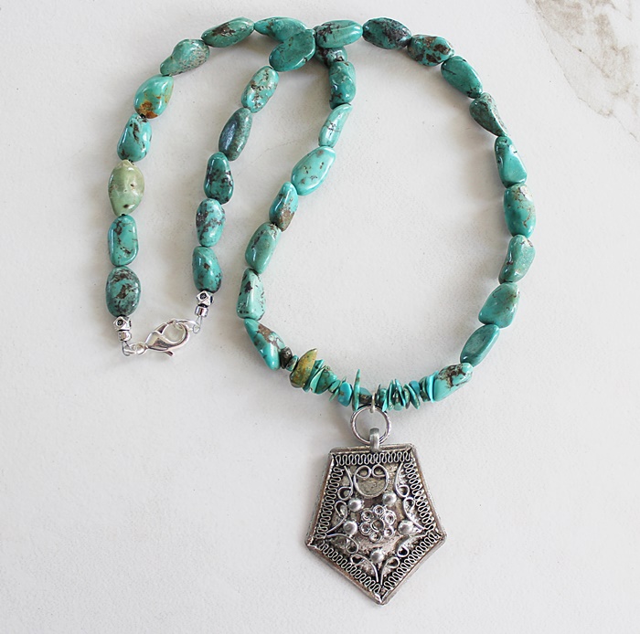 Turquoise and Sterling Silver Pendant - The Sonora Necklace