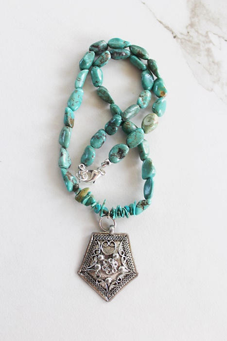 Turquoise and Sterling Silver Pendant - The Sonora Necklace