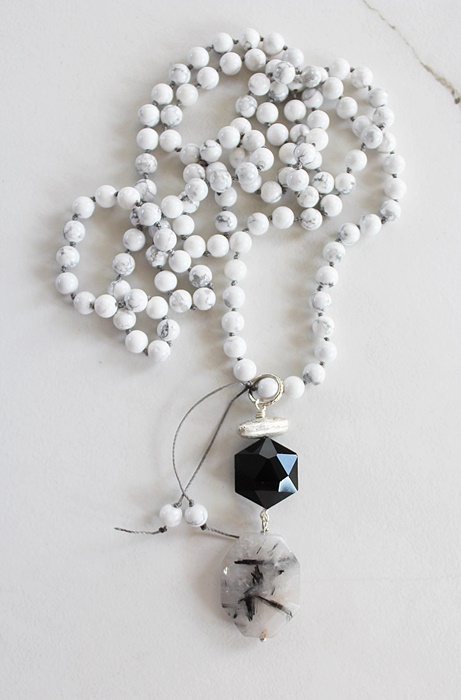 Magnesite and Rutiliated Quartz Pendant Necklace - The Lagos Necklace