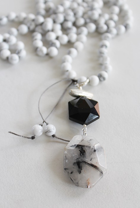 Magnesite and Rutiliated Quartz Pendant Necklace - The Lagos Necklace