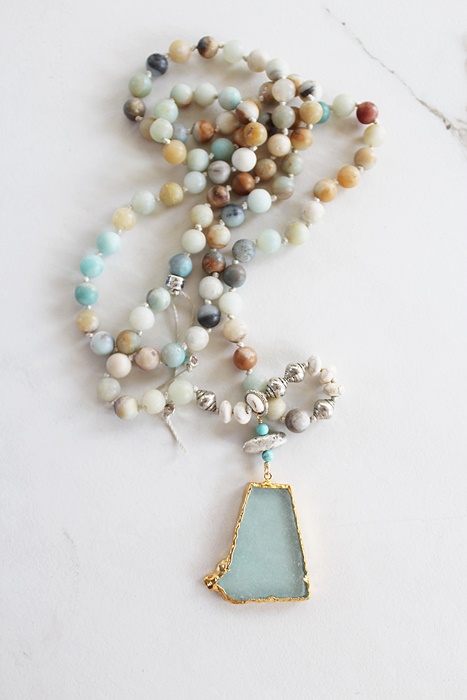 Amazonite and Beach Glass Pendant - The Aruba Necklace