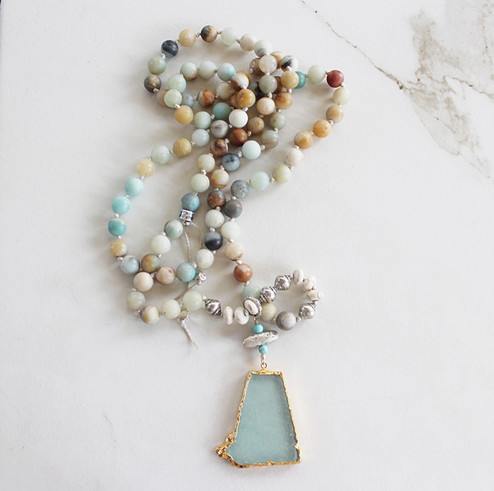Amazonite and Beach Glass Pendant - The Aruba Necklace