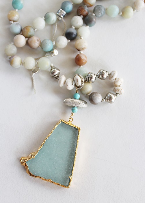 Amazonite and Beach Glass Pendant - The Aruba Necklace