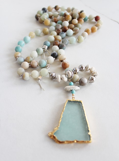 Amazonite and Beach Glass Pendant - The Aruba Necklace