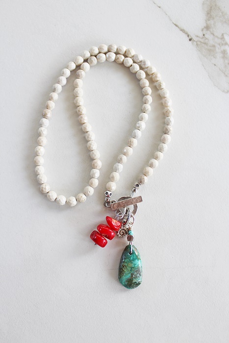 Riverstone, Turquoise, and Coral Necklace - The Cape Verde Necklace