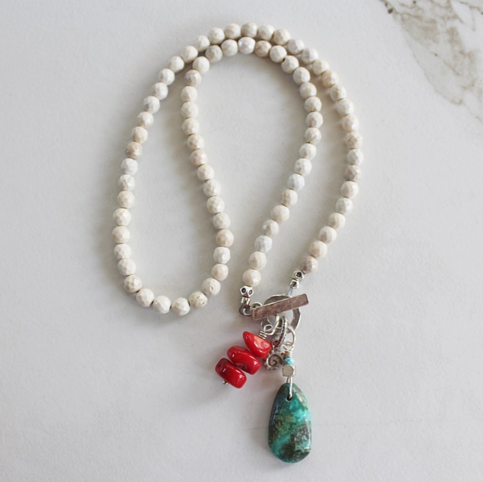 Riverstone, Turquoise, and Coral Necklace - The Cape Verde Necklace