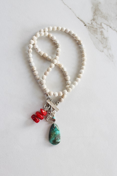 Riverstone, Turquoise, and Coral Necklace - The Cape Verde Necklace