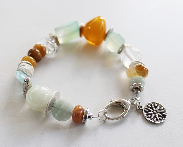 Aqua Chalcedony, Aquamarine, Amber, and Assorted Gem Bracelet - The Malibu Bracelet