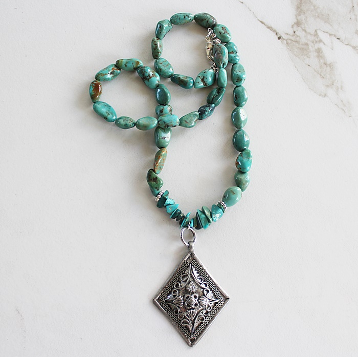 Turquoise and Sterling Silver Pendant - The Sonora Necklace