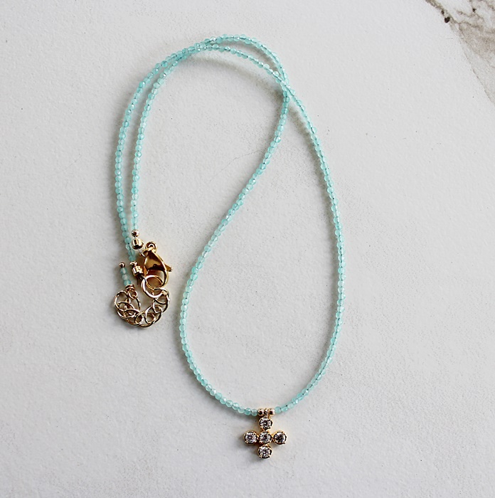 Aquamarine and Cross CZ Necklace - The Cherish Necklace