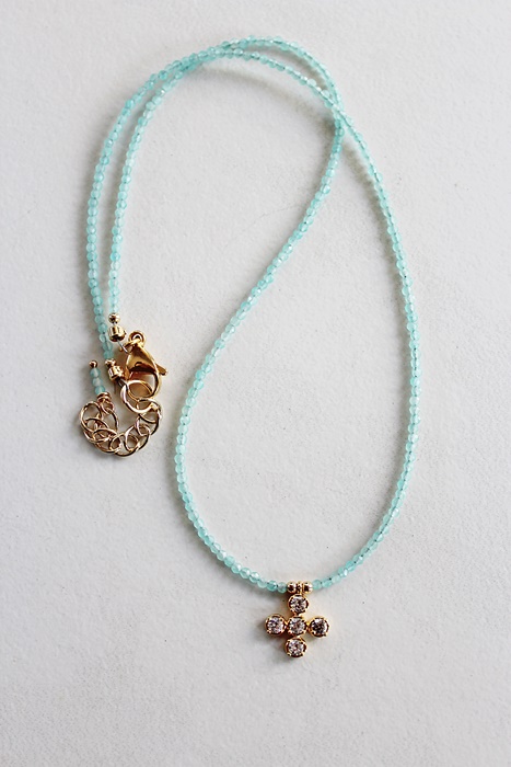 Aquamarine and Cross CZ Necklace - The Cherish Necklace