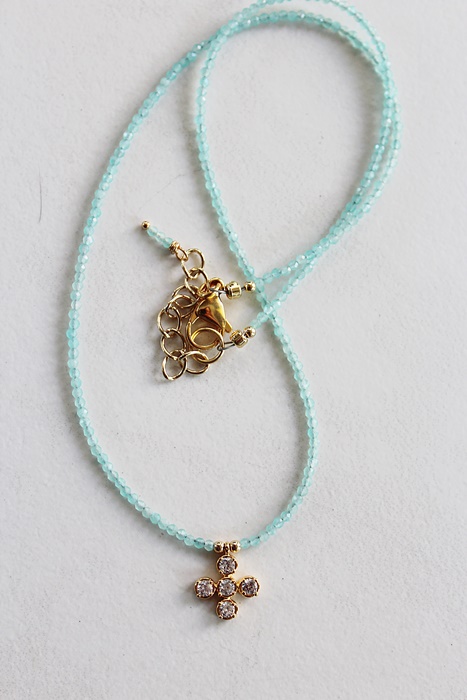 Aquamarine and Cross CZ Necklace - The Cherish Necklace