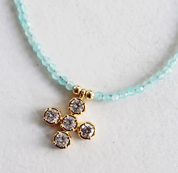 Aquamarine and Cross CZ Necklace - The Cherish Necklace