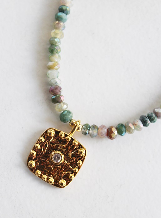Turquoise, Agate, Aqumarine, or Labradorite Simple CZ Necklace - The Lido Necklace