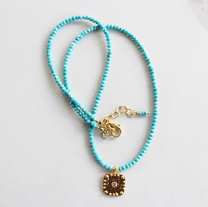 Turquoise, Agate, Aqumarine, or Labradorite Simple CZ Necklace - The Lido Necklace