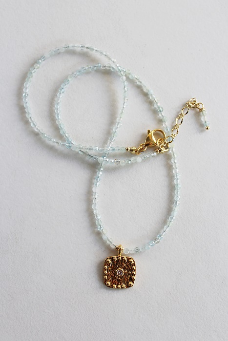 Turquoise, Agate, Aqumarine, or Labradorite Simple CZ Necklace - The Lido Necklace