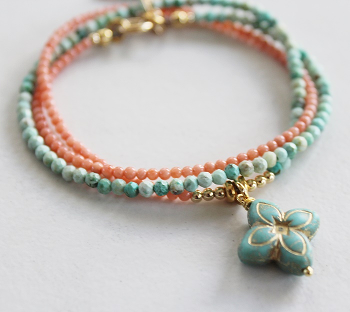 Coral and Amazonite Wrap Bracelet - The Apres Sea Bracelet