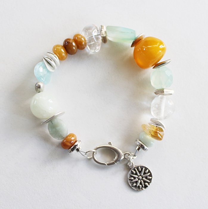 Aqua Chalcedony, Aquamarine, Amber, and Assorted Gem Bracelet - The Malibu Bracelet